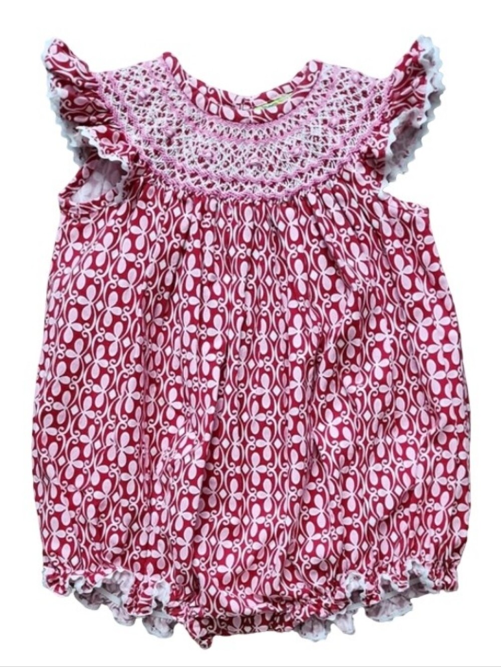 Stellybelly Baby Girl Hand Smocked Bubble Romper 18M Red Pink Floral Cotton